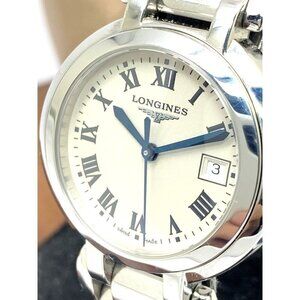 Longines Women's Watch L81124716 PrimaLuna Swiss Quartz Silver Roman Dia…